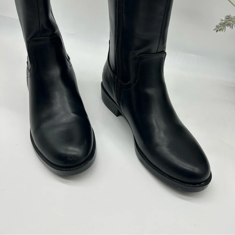 Tommy Hilfiger womens Rydings Equestrian logo Boots in black faux leat size 8.5M